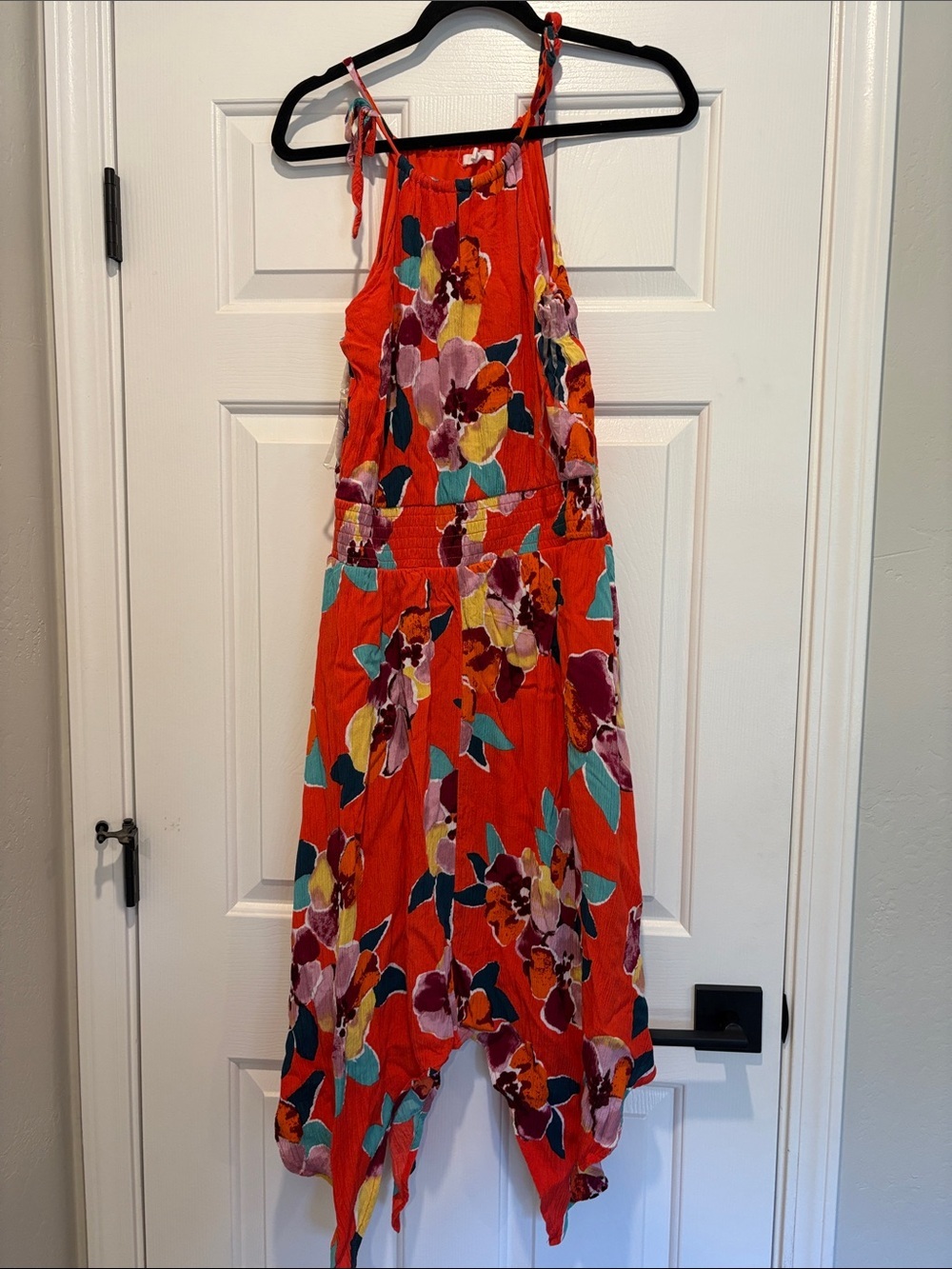 Maurices Red Floral Tie-Strap Handkerchief Hem Dress